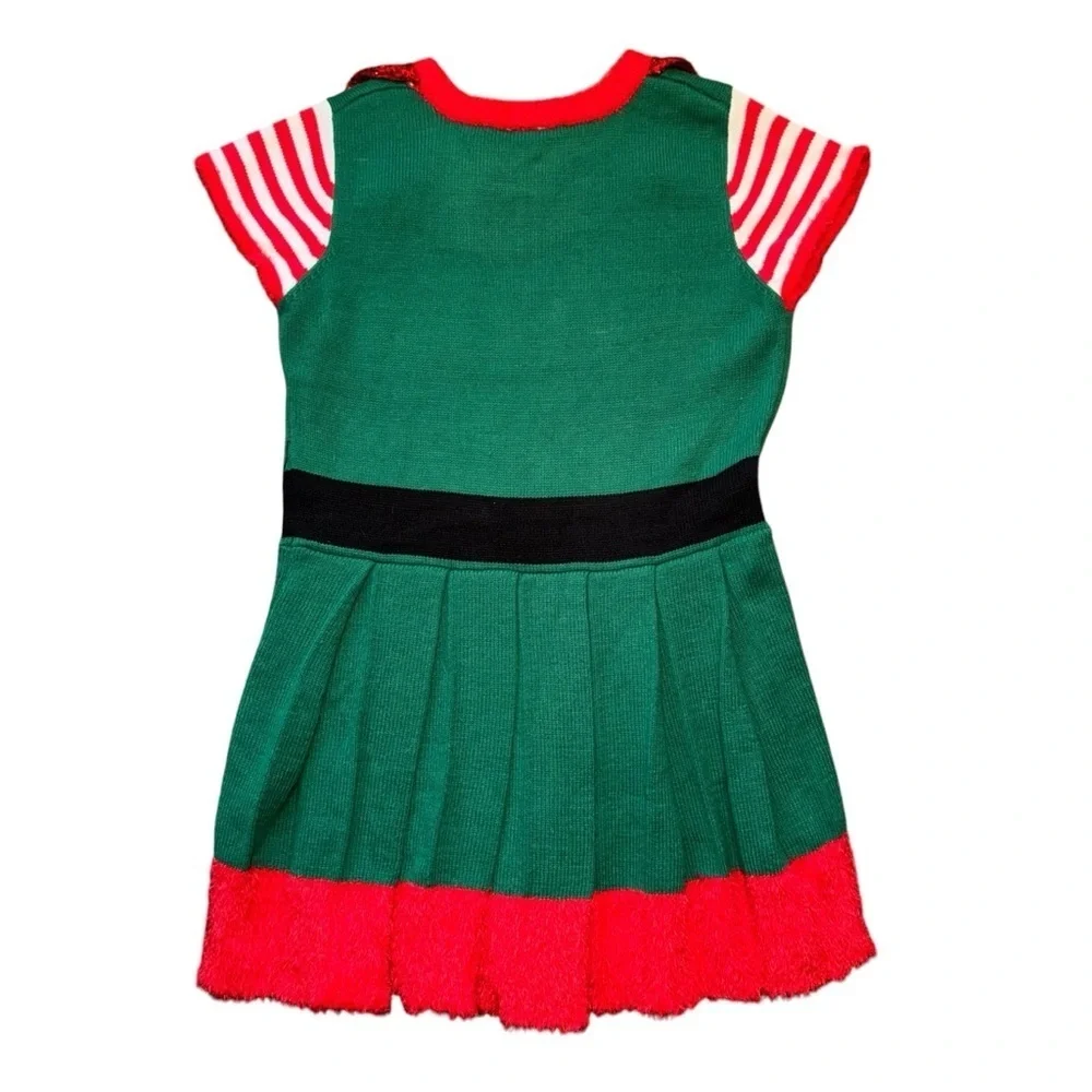 Girls Holiday Time Ugly Christmas Sweater Dress L 12-14 Red Green Elf Style